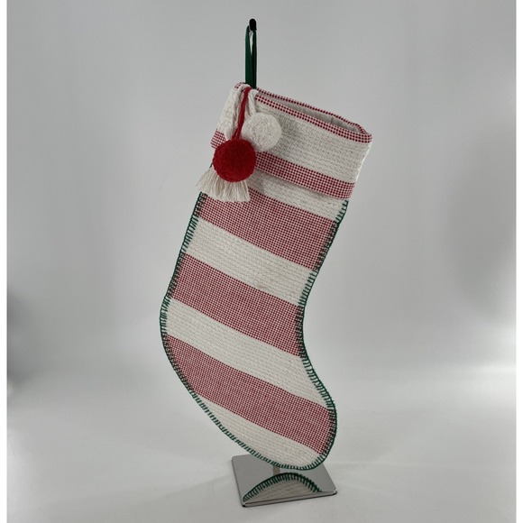 Rare Target Wondershop Christmas Stocking Woven Stitched Striped Poms Tassel 21" - Picture 6 of 9